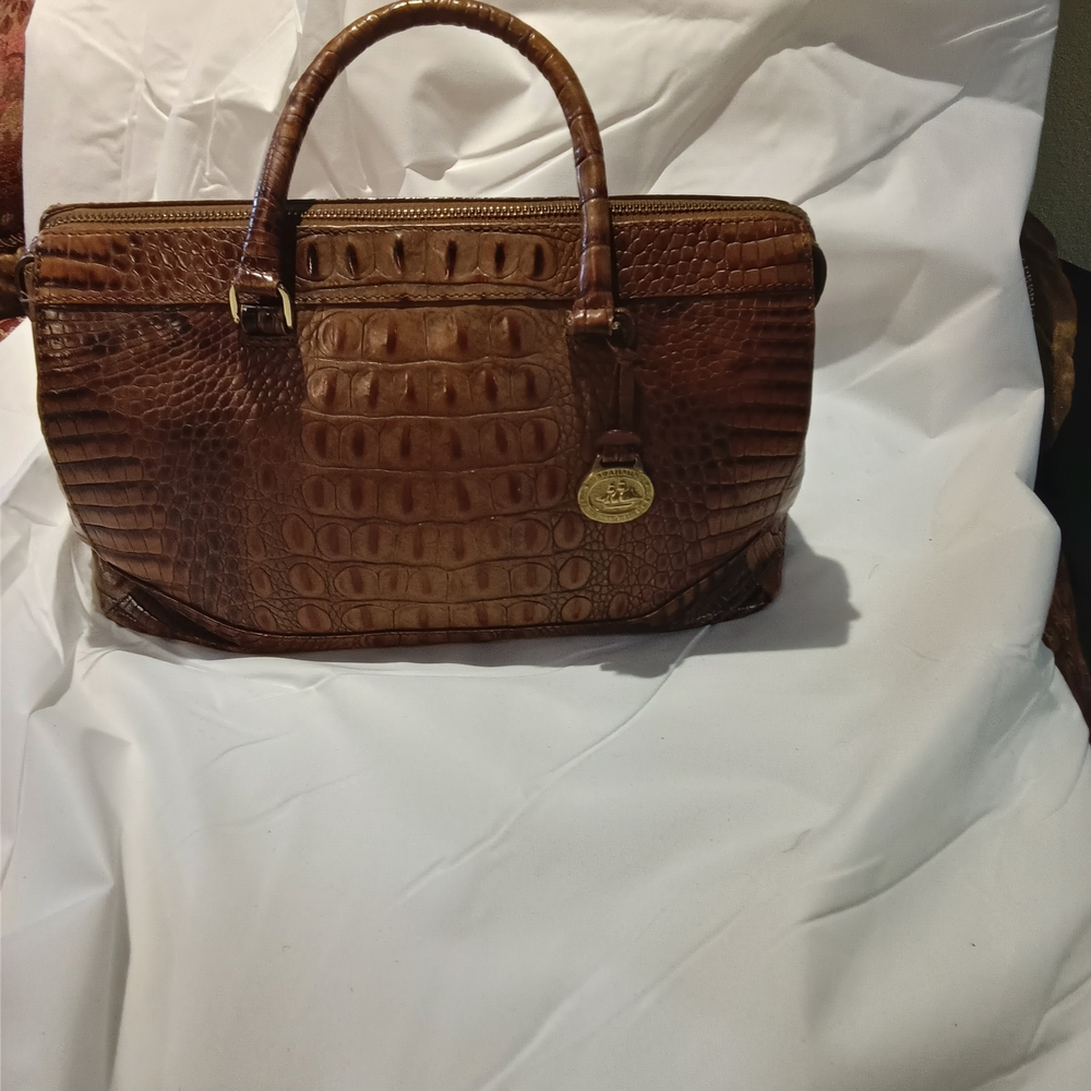Brahmin Tan Crocodile-Embossed Satchel